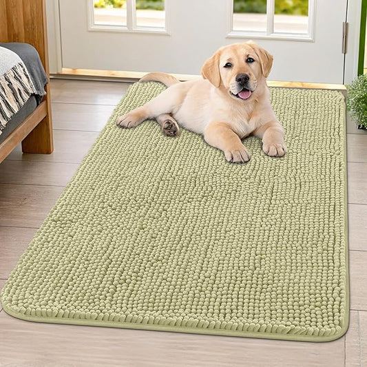 Smiry Dog Door Mat for Muddy Paws 40x32, Absorbs Moisture and Dirt Doormat, Non-Slip Washable Quick Dry Chenille Front Door Mat Indoor Entrance, Entryway Carpet for Inside Floor, Vanilla