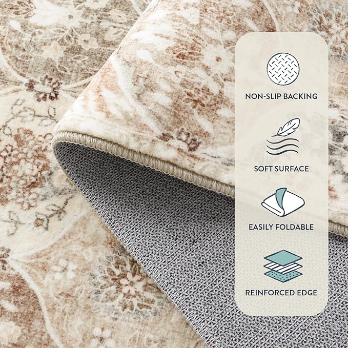 Lahome Moroccan Trellis Hallway Runner Rug, 2x6 Kitchen Runner Rugs Non Skid Washable, Vintage Laundry Room Rug Ultra-Thin Long Carpet for Bathroom Bedroom Entryway Elise, Khaki