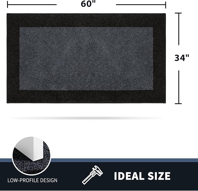 PURRUGS Dirt Trapping Door Mat 34" x 60", Non-Slip Machine Washable Entry Rug, Entrance Mat, Indoor Front Door Mat, Super Absorbent Entryway Rug for Muddy Shoes & Paws, Bluish Grey & Charcoal