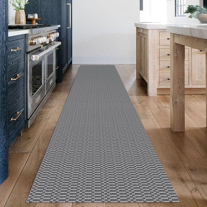 KOZYFLY Washable Runner Rug 2x12 ft Hallway Kitchen Runner Rugs with Rubber Backing Non Slip Entryway Runner Indoor, Extra Long Carpet Runners for Hall Kitchen Entryway, Grey/Charcoal Grey