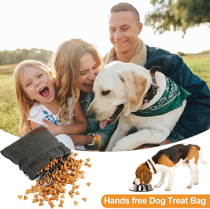 VZZNN 2PC Dog Treat Pouch,Dog Training Treat Reward Bag,Portable Puppy Hand Free Dog Walking Bag,Auto Closing Dog Food Dispenser,Behavior Aids for Puppy Travel or Outdoor(Green Khaki)