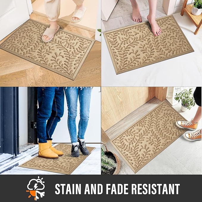 Front Door Mat, Absorbent Dirt Trapping Welcome Door Mat Indoor Outdoor, Non Slip Entry Mat, Indoor Outdoor Door Mats, Fade Resistant, Low Profile Doormat for Entryway, 29×17, Beige
