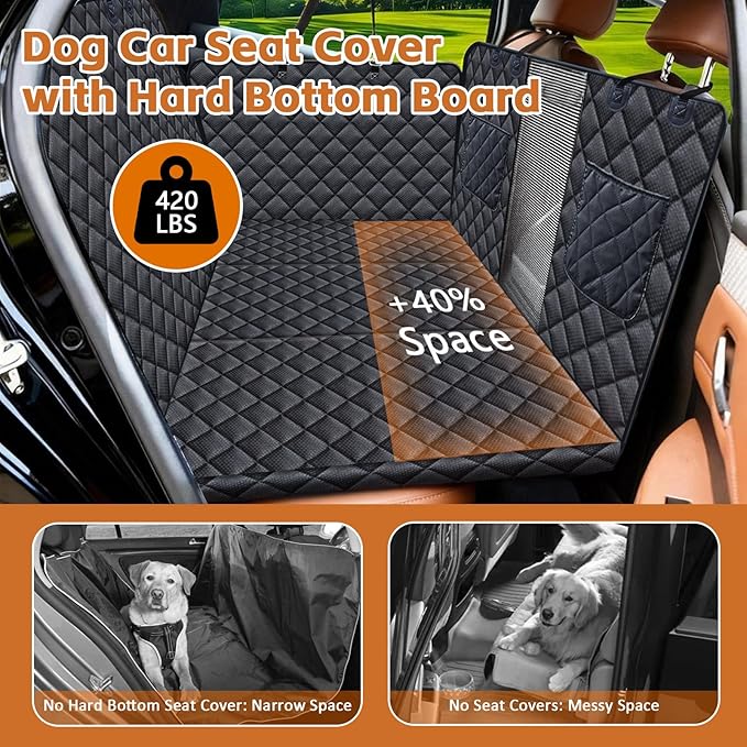 Back Seat Extender for Dogs, Hard Bottom Dog Car Seat Cover for Back Seat Support 420lbs Waterproof Back Seat Pet Cover for Dogs Scratchproof Large Dog Hammock Bed for Cars SUV and Truck