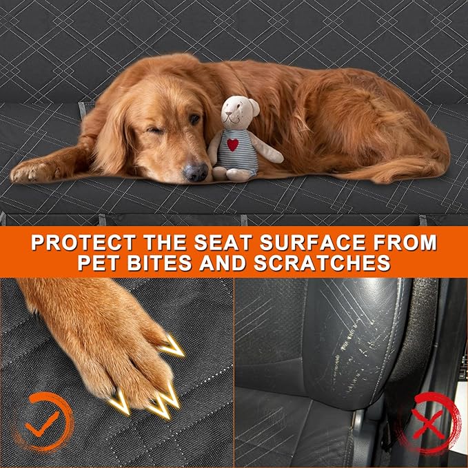 Dog Car Seat Cover for Bench Seat No Headrest, Most Vintage Car and Classic Truck Bench Seat, 600D Oxford Scratch Proof Nonslip Pickup Waterproof Pet Bench Seat Cover