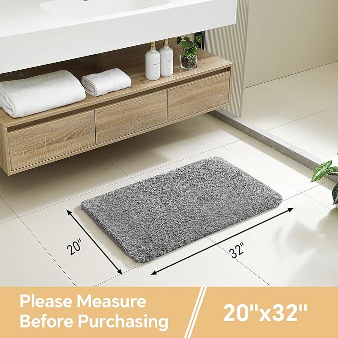 Gray Bathroom Rugs 20"x32" - Soft Plush Bath Mat, Non Slip Absorbent Microfiber Bathroom Rug, Machine Washable Floor Mat - Perfect for Vanity, Sink or Bathtub Area