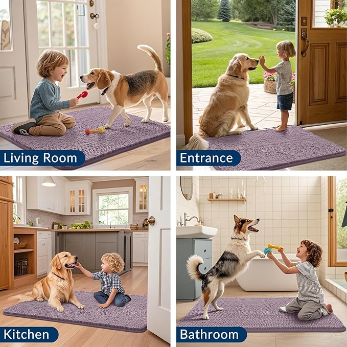 Smiry Dog Door Mat for Muddy Paws 36x24, Absorbs Moisture and Dirt Doormat, Non-Slip Washable Quick Dry Chenille Front Door Mat Indoor Entrance, Entryway Carpet for Inside Floor, Deep Plum