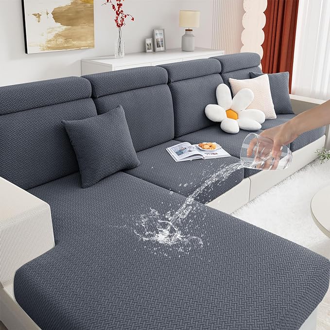 hyha Waterproof Couch Cushion Covers, Wear Resistant Couch Cover, Anti Slip Sofa Slipcovers Washable, Soft Thick Jacquard Furniture Protector for Pets Dog (1 Piece for Medium, Grey)