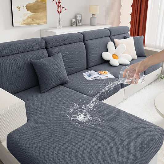 hyha Waterproof Couch Cushion Covers, Wear Resistant Couch Cover, Anti Slip Sofa Slipcovers Washable, Soft Thick Jacquard Furniture Protector for Pets Dog (2 Packs, Grey)
