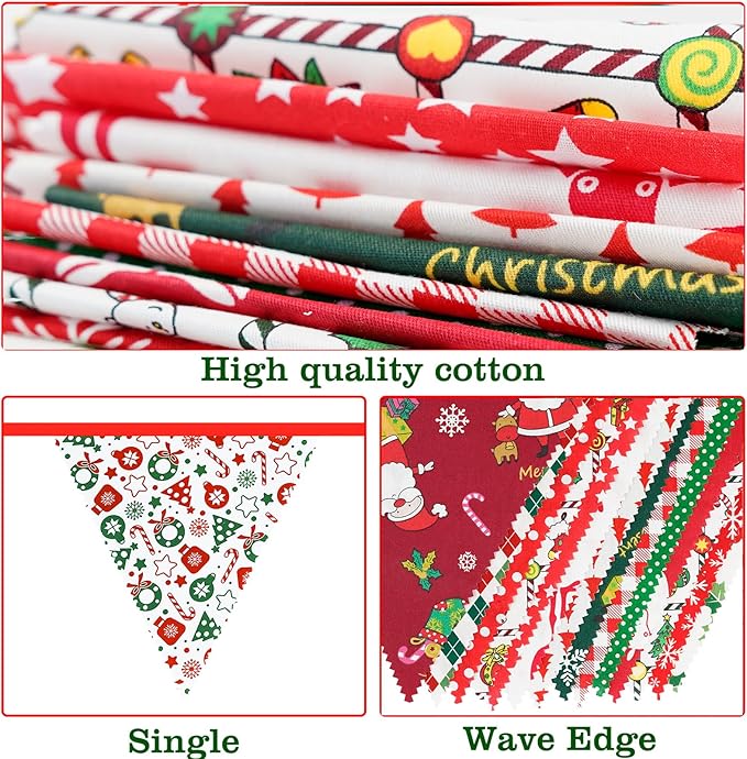 G2PLUS Christmas Triangle Bunting Banner, 39Ft Cotton Pennant Banner, Reusable Multicolor Fabric Bunting Garlands for Holiday Party, Indoor Outdoor Home, School, Church Decorations