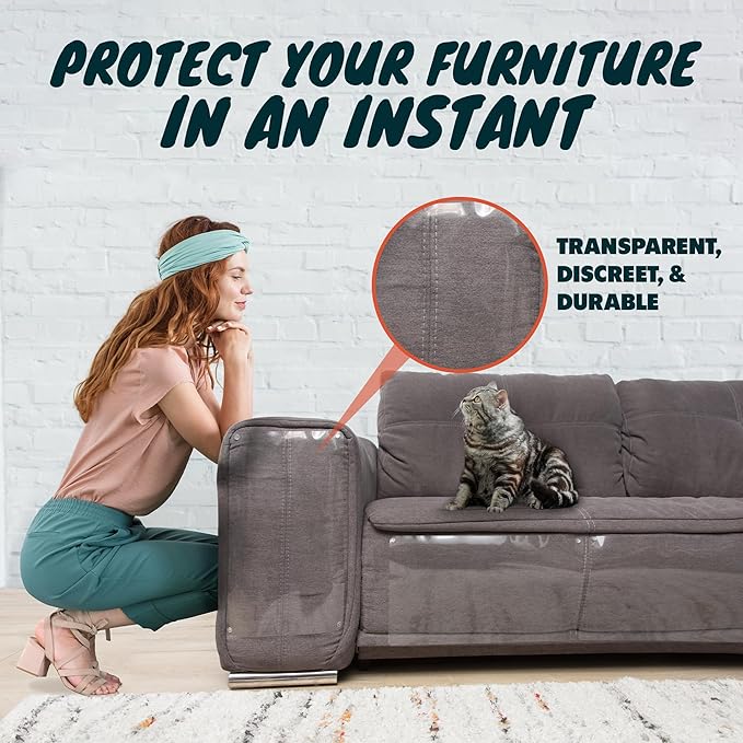 Anti Cat Scratch Furniture Protector, 8-Pack Couch Protector from Cat Claws – Heavy-Duty, Easy-to-Apply Scratching Deterrent and Shield for Sofa Corners, Walls, and Doors- with 50 Twist Pins