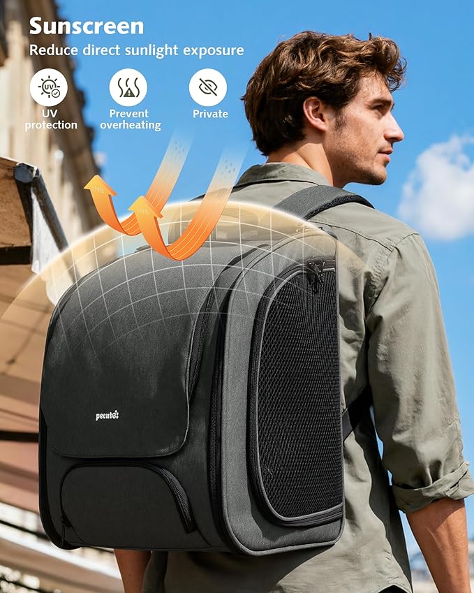 Pecute Cat Backpack Carrier Expandable, Large Space Cat Bubble Backpack, Breathable Cat Carrier, Shaded Dog Backpack Carrier for Travel, Hiking, Vet,12.6" L x 10.2" W x 16.5" H, Gray