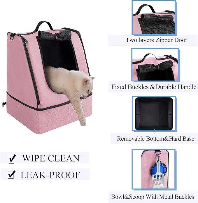 apollo walker Portable Cat Travel Litter Box with Zipped Waterproof Bag,No Collapse with Hard Base Insert at Bottom, No Leakage, No Smell, Easy to Carry, Easy to Use in Hotels