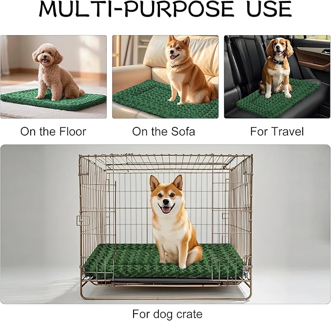 Dog Crate Bed Pad – Reversible Fleece Mat for Small, Medium, Large Dogs – Soft & Washable Anti-Slip Dog Bed Mat for Cages and Kennels – Comfortable, Durable Sleeping Pad for Dogs, Green, L