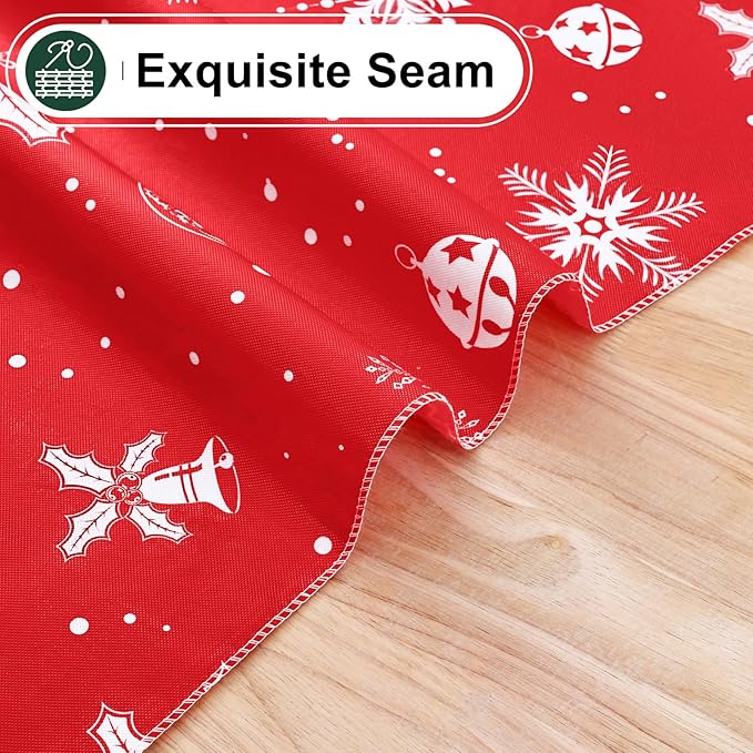 misaya Rectangle Waterproof Vinyl Table Cloth, Wipeable Tablecloth with Flannel Backing, Plastic Table Cover for Dinner, Christmas Party (Bells, 60" x 120")