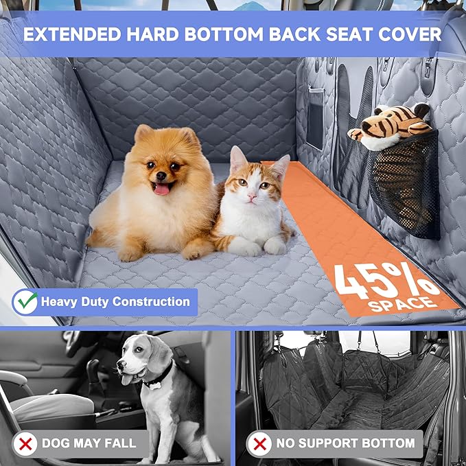 Dog Car Seat Cover - Hard Bottom with Mesh Window, Fits Back Seat of Trucks & SUVs, Holds 400 lbs, Waterproof