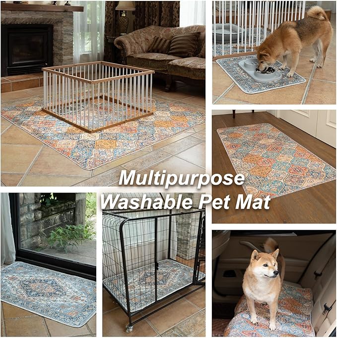 nunubaby Washable Pee Pads for Dogs, Stylish, Non-Slip and Leak-Proof Pee Pads. Reusable Potty Pads for Dogs for Crates and Floors.(Blue/Multi, 48" x48" )