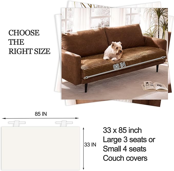 Meider Dual Non-Slip Couch Cover for Dogs Waterproof, Fuzzy Soft Pet Couch Covers for Sofa 3 Cushion, Pet Friendly Soft Dog Bed Covers Sofa Cover Washable (Coconut, 33" x 85" 1 Pack)