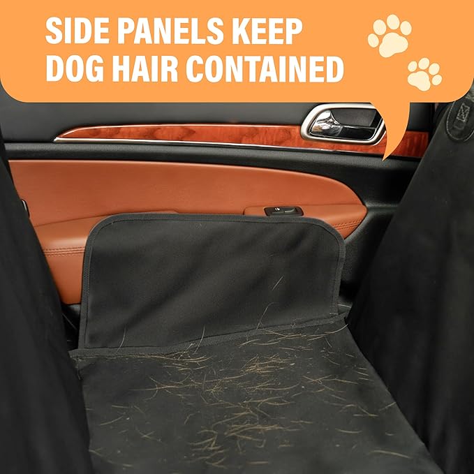 Active Pets XL Waterproof Hammock Large Car Seat Cover, Fits SUVs Trucks Big Sedans, Secure Convertible Travel Bed Protects Backseat Cargo from Dog Puppy Pet Water Food Drool Urine, Black w/Blue Trim