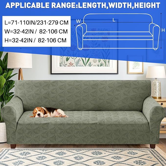 YEMYHOM 1 Piece Stretch Oversized Couch Covers for 4 Seat, Jacquard Extra Large Sofa Cover with Non-Slip Elastic Bottom, Thickened Slipcover Furniture Protector for Dogs Pets (X-Large, Army Green）