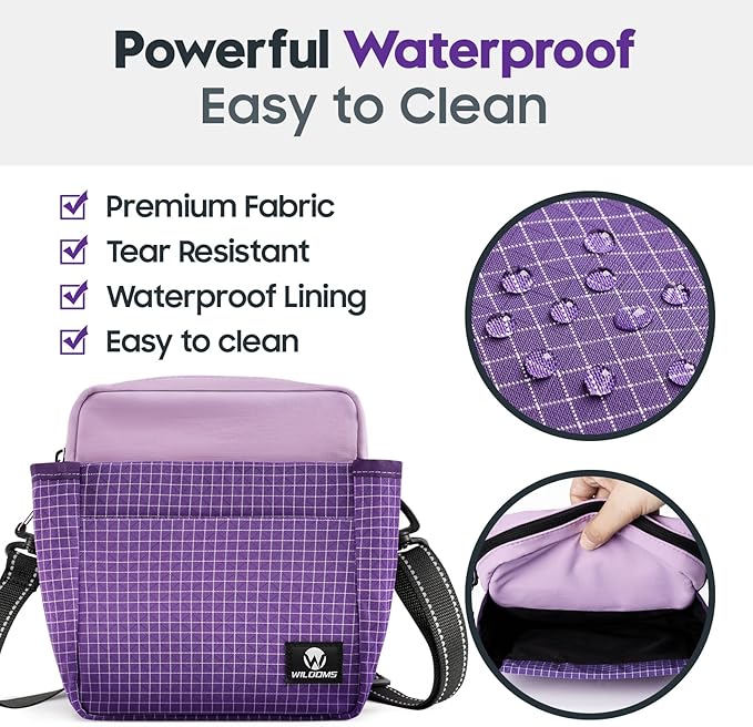 WILDOMS Dog Treat Pouch – Large Capacity with Magnetic Closure, Dog Walking Fanny Pack Built-in Poop Bag Dispenser, Clicker & Collapsible Bowl for Training & Walking - Purple