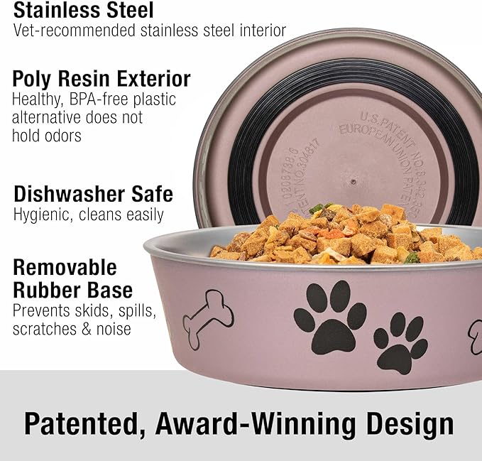 Loving Pets Bella Dog Bowls- Stainless Steel Dog & Cat Bowls - Spill Proof Dog Food Bowl, Cat Bowl, Puppy Essentials & Pet Supplies Great for Home & Travel (Medium 20-35 lbs, Grape)
