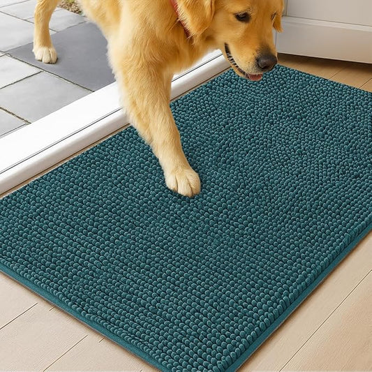 MudGuard Mat™ Dog Door Mat for Muddy Paws, Super Absorbent Microfiber, Non-Slip Indoor Mat, Quick Dry Chenille Mud Mat for Dogs & Entryway, Washable, Atlantic Blue 19" x 30"