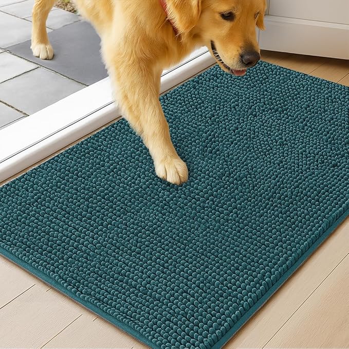 MudGuard Mat™ Dog Door Mat for Muddy Paws, Super Absorbent Microfiber, Non-Slip Indoor Mat, Quick Dry Chenille Mud Mat for Dogs & Entryway, Washable, Atlantic Blue 36" x 60"