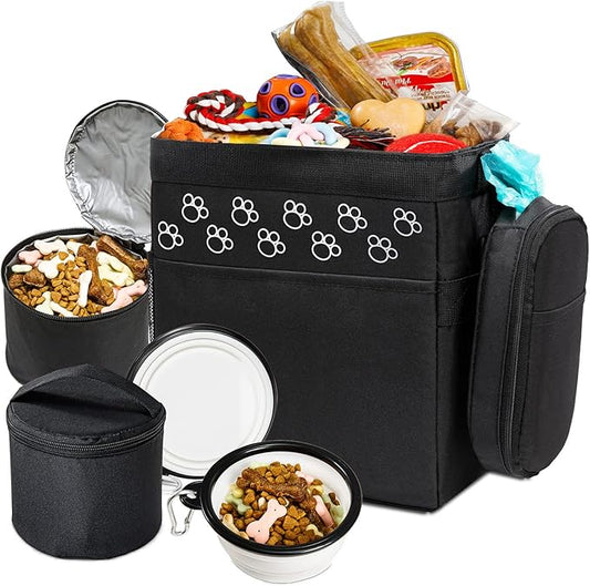 CLAWIST Dog Travel Bag - Airline Approved, 2 Food Containers, 2 Bowls, Treat Pouch & Accessories