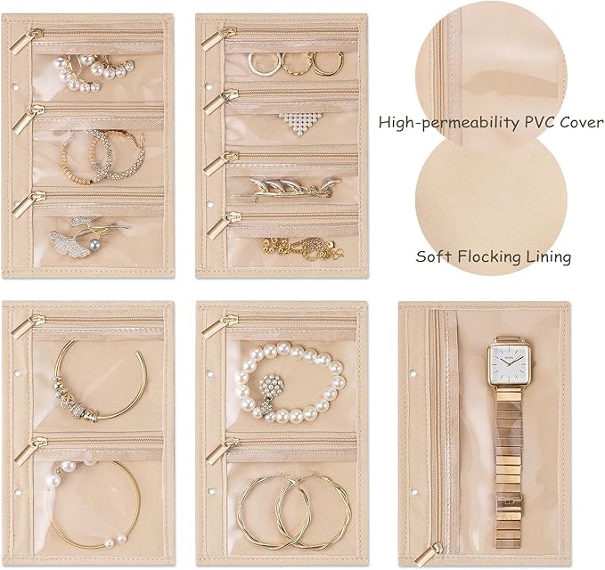 Vlando Jewelry Book Organizer - Leather Travel Jewelry Case with 5 Detachable Pages for Necklaces, Rings, Earrings, Tangle-Free, Giftable,Baby Blue