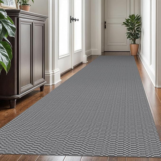 KOZYFLY Washable Runner Rug 3x16 ft Hallway Kitchen Runner Rugs with Rubber Backing Bobo Non Slip Entryway Runner Indoor, Long Carpet Runners for Hall Kitchen Entryway, Grey/Charcoal Grey