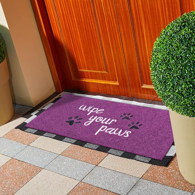 Large Welcome Mats Funny Text Dog Door Mat Do Not Knock We Know You're Here Doormat with Non Slip Rubber Welcome Mat for Front Door Doormat Mat 18X47''Purple