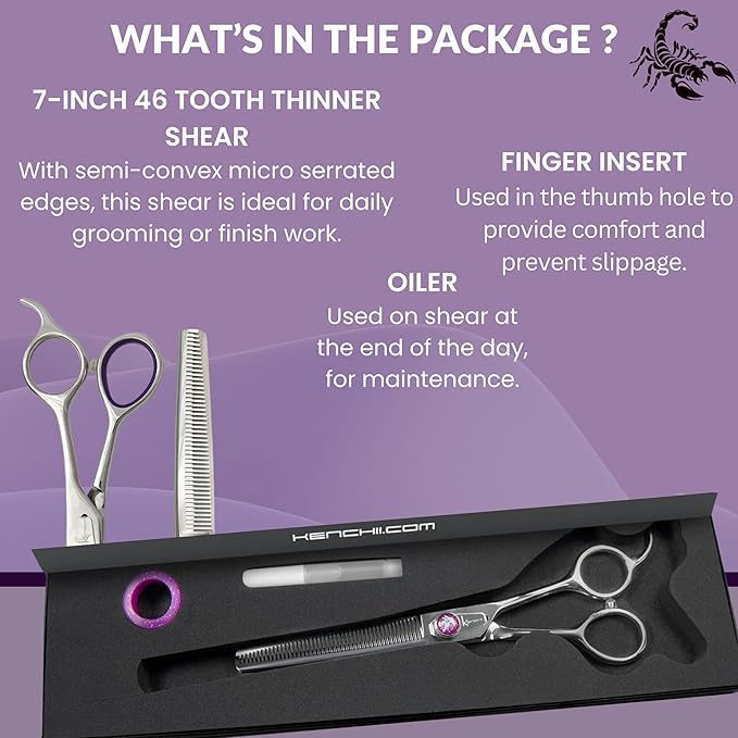 Kenchii Scorpion Dog Grooming Scissors, 46 Tooth Thinning Shears, Dog Scissors for Grooming, Professional Pet Grooming Scissors, Heavy Duty, Durable and Sharp