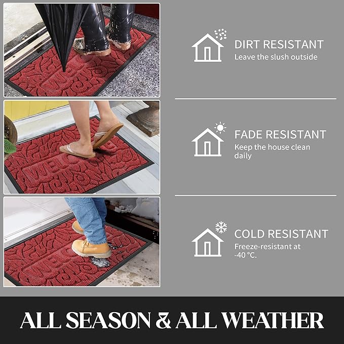 Yimobra Large Welcome Mat 36x24, Waterproof Non-Slip Outdoor Mats for Front Door Outside Entrance, Low-Profile Entryway Mat Indoor for Garage Patio, Wine Red