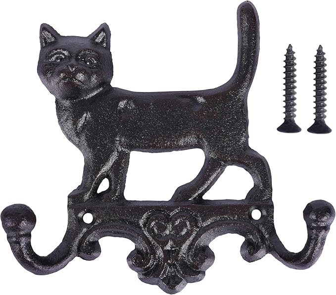 Cast Iron Cat Wall Mounted Hooks,for Wall Decorative Dog Family Key Holder Utility Hooks,Gift for Holder Rack Self Towels, Hats, Shower, Kitchen, Living Room, Office, Garage, Garden, Outdoor (Cat)