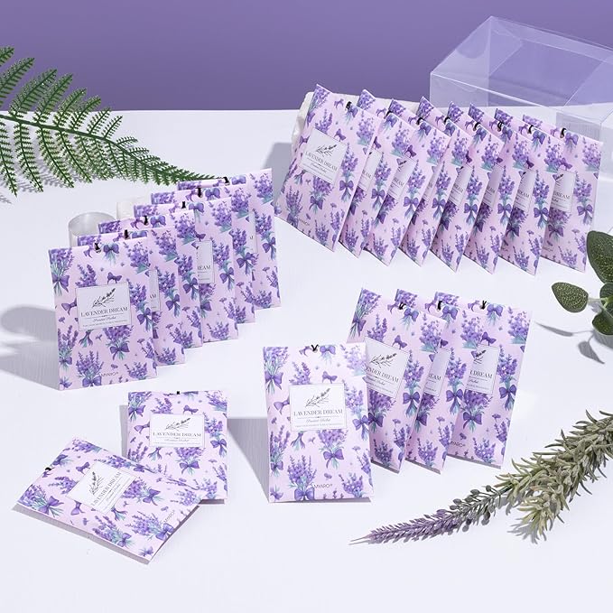 MYARO 20 Packs Fresh Lavender Scent Air Freshener for Drawer and Closet Long Lasting Sachets Bags Drawer Odor Deodorizers Home Car Fragrance
