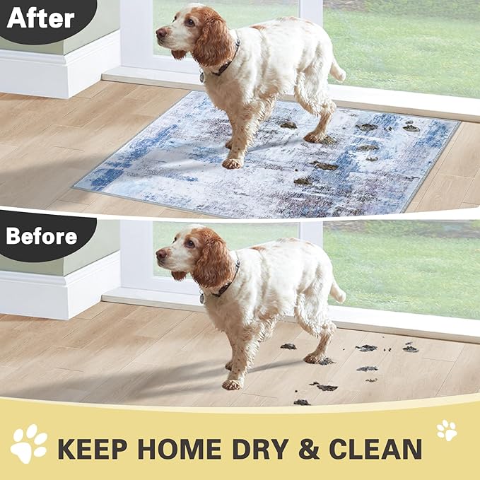 COMSLE Door Mat, Front Door Mat Indoor for Entrance Faux Wool Absorbent Non Slip Modern Throw Rug for Entryway Hallway Muddy Paws - Pet Friendly, 24x36 Inches,Sierra Blue Machine Washable