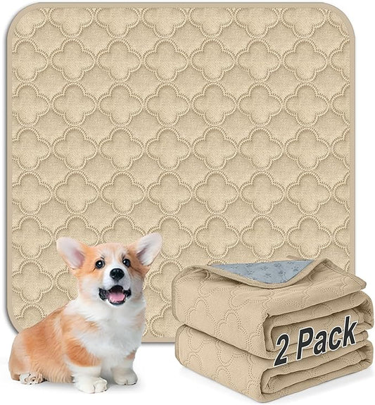 Washable Pee Pads for Dogs - 2 Pack Reusable Waterproof Puppy Training Pads, Super Absorbent with Dog Paw Shape Non-Slip Backing (Cream, 24" X 24" - 2 Pack)