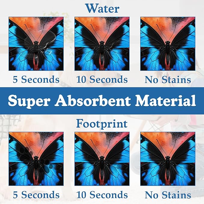 Blue Butterfly on Blooming Pet Feeding Mat–Quick Dry Absorbent Dog Cat Food Mat, Non Slip Waterproof Bowl Placemat for Messy Eaters, Pet Accessories for Floors 16"x24"