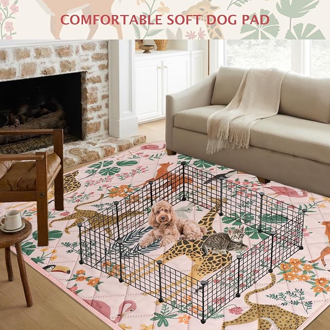IEUUMLER Washable Pee Pads for Dogs, 1 Pack Forest Pattern Reusable Waterproof Puppy Pads, Non-Slip Super Absorbent Dog Training Pad for Playpen Crate Bed EU013 Pink Jungle, 63x63