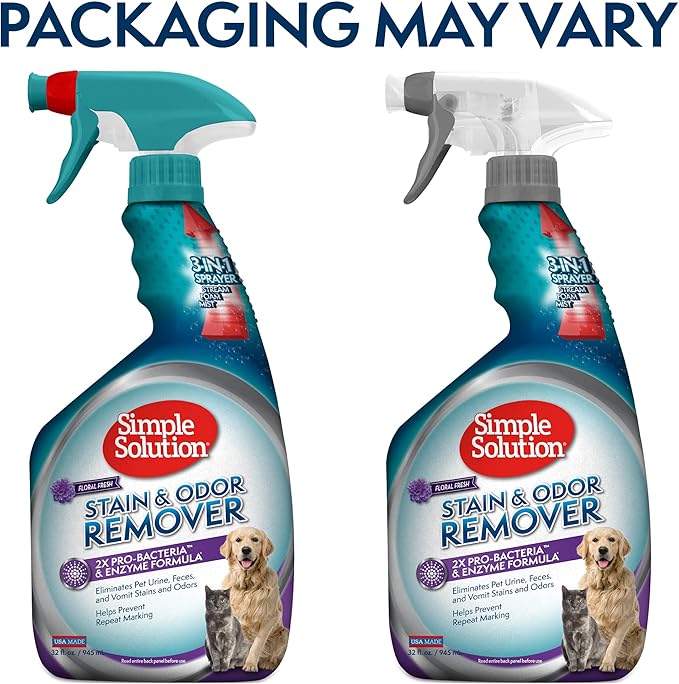 Simple Solution Stain & Odor Eliminator for Pets, Carpet Deodorizer, Enzyme Pet Odor Eliminator for Home, Stain Remover for Cat & Dog Pee, Urine Destroyer, Carpet Cleaner Spray, Fresh Floral,32 oz