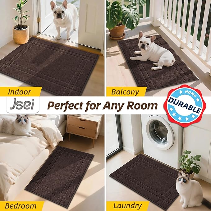 JSEI Entryway Rugs Doormat 36"x60", Non-Slip Dirt Trapper Door Mats Indoor, Washable Absorbent and Stain Resist Welcome Floor Mat for Front Door, Dog Door Mat, Muddy Wet Shoes & Paws, Brown