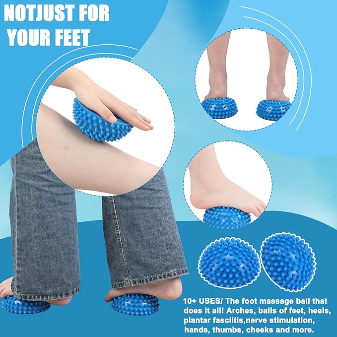 Threlaco 2 Pcs Half Round Massage Ball for Feet Blue Spiky Massage Ball for Kids Adults Sports, Stability Training, Muscle Balancing Therapy, Yoga Gymnastics Exercise
