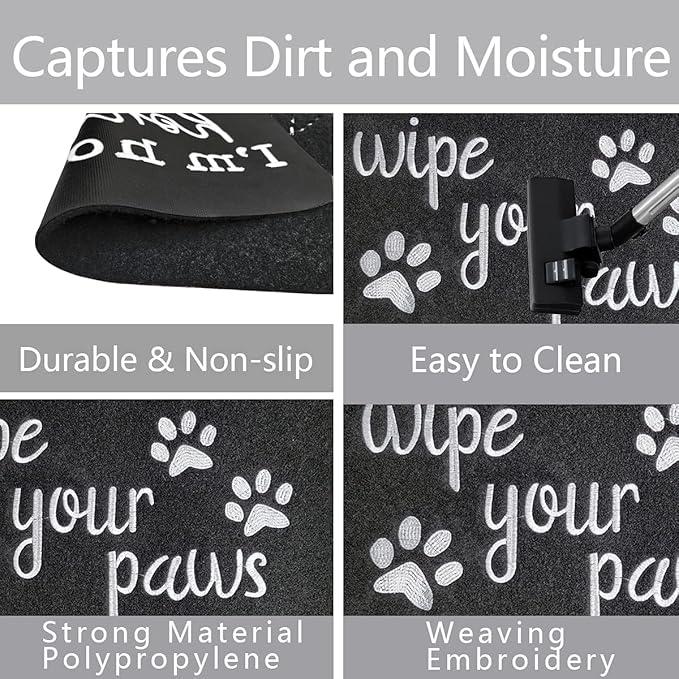 Welcome Door Mats for Entrance Funny Door Mat Wipe Your Paws Floor Mat, Welcome Mats for Front Door Indoor Non Slip Backing Rubber Mat for Outside Dog Doormat Black 18X30 Inch