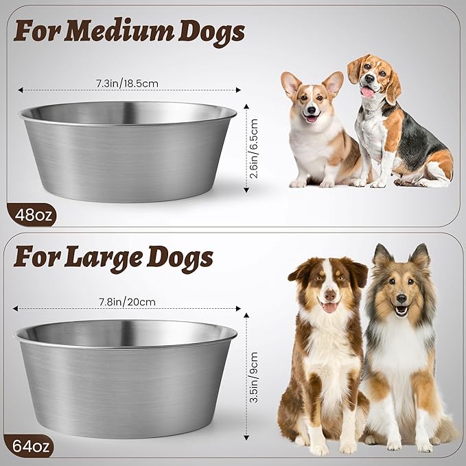 Heavy-Duty Stainless Steel Dog Bowl - Food Grade 304, Rustproof & BPA Free - Easy to Clean, Dishwasher Safe -Large (64oz, 8 Cups) Sizes for Dogs 80-110lbs