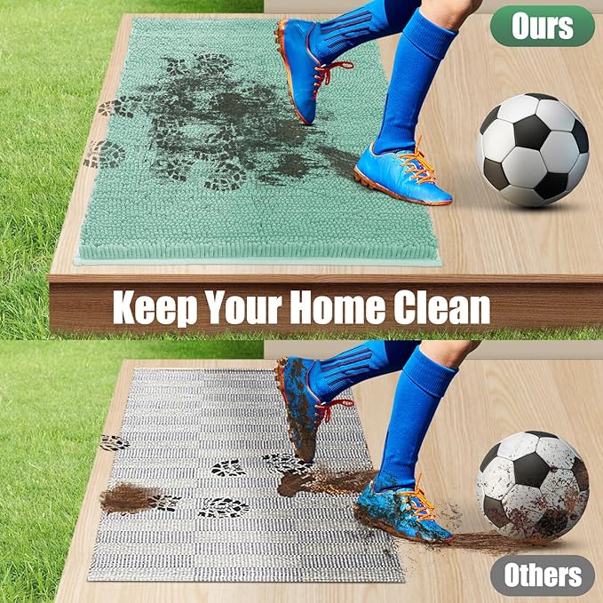 IM HOME Chenille Absorbent Outdoor Doormat 36" x 24", Washable Muddy Door Mats for Dog Non Slip Indoor Doormat Dog Mat for Muddy Paw Front Inside Doormats for Entryway Seafoam Green