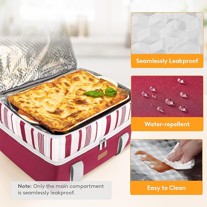 Lifewit LUNCIA Double Decker Insulated Casserole Carrier for Hot or Cold Food, Lasagna Lugger Tote for Potluck Parties/Picnic/Cookouts, Fits 9"×13" Baking Dish, Red