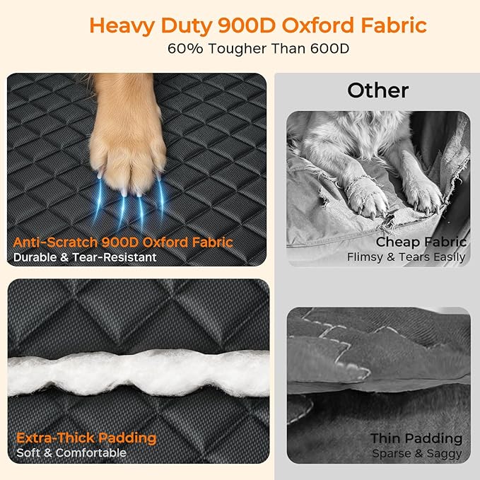URPOWER Dog Car Seat Cover for Pets 100% Waterproof Seat Cover Hammock 900D Heavy Duty Scratch Proof Nonslip Durable Soft Back Seat Covers for Cars and SUVs