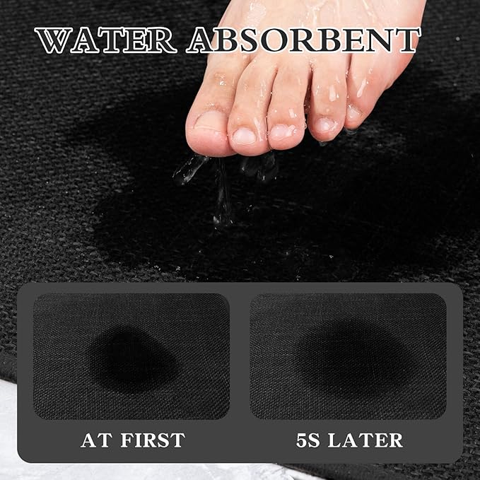 chakme Bathroom Rugs Mat 32x17, Ultra Thin Non Slip Bath Mat Quick Dry Absorbent Bath Mat for Bathroom Floor, (Black, 32"x17")