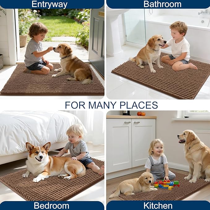OLANLY Dog Door Mat for Muddy Paws 47x20, Ultra Absorbent Chenille Mud Doormat, Non-Slip Washable and Dirt Trapping Doormat for Indoor Entryway, Quick-Dry Indoor Pet Bed Mats for Dogs, Mocha