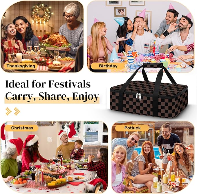 Coobiiya Insulated Casserole Carrier – Portable Tote for Hot or Cold Food, Large Warmer & Cooler Carrier Bag LunchBag, Fits 9" x 13" to 11" x 15" Baking Dish, Ideal for Potluck Parties Gatherings